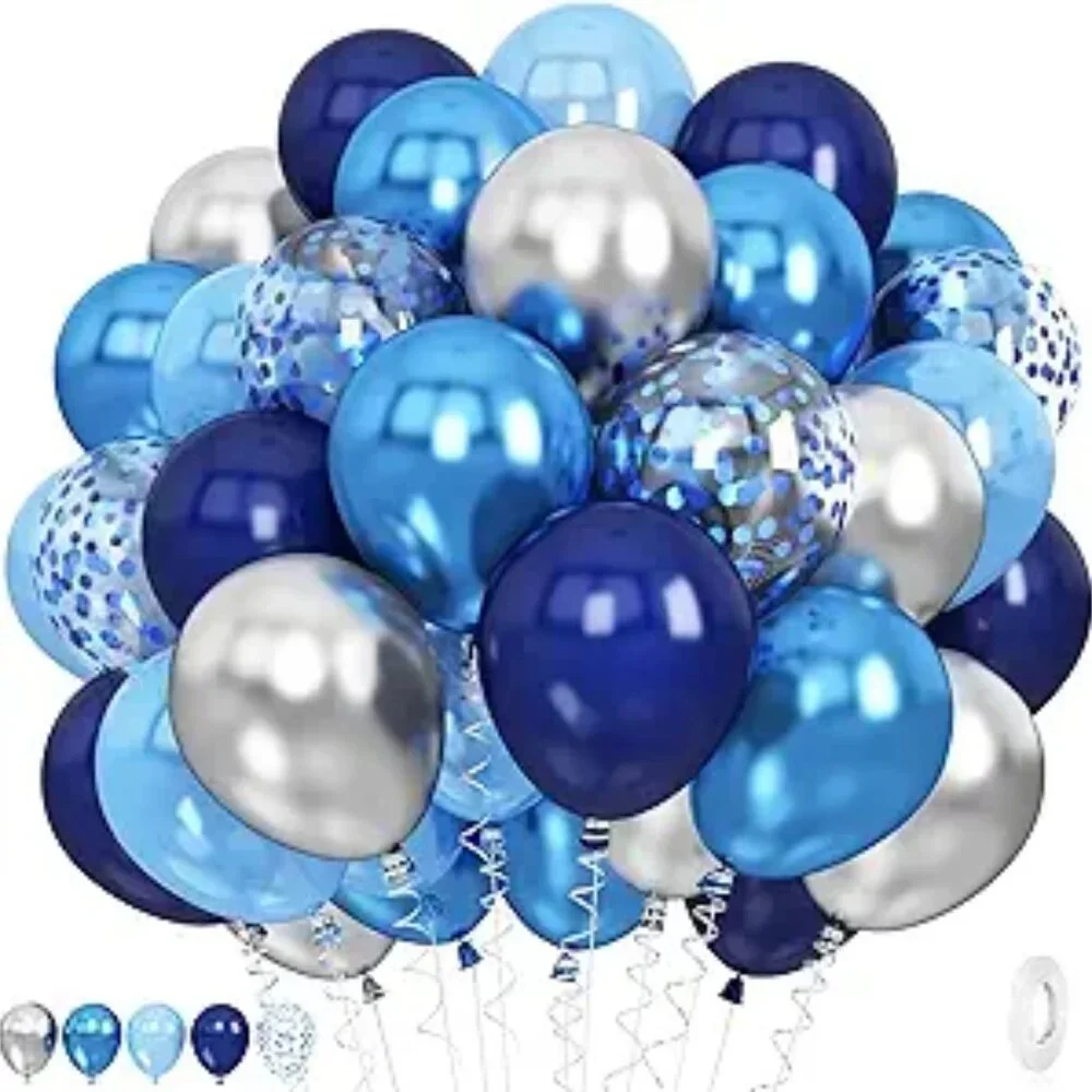 Blue Silver Balloons 60 Pcs Metallic Confetti Latex Party Decorations Birthday B